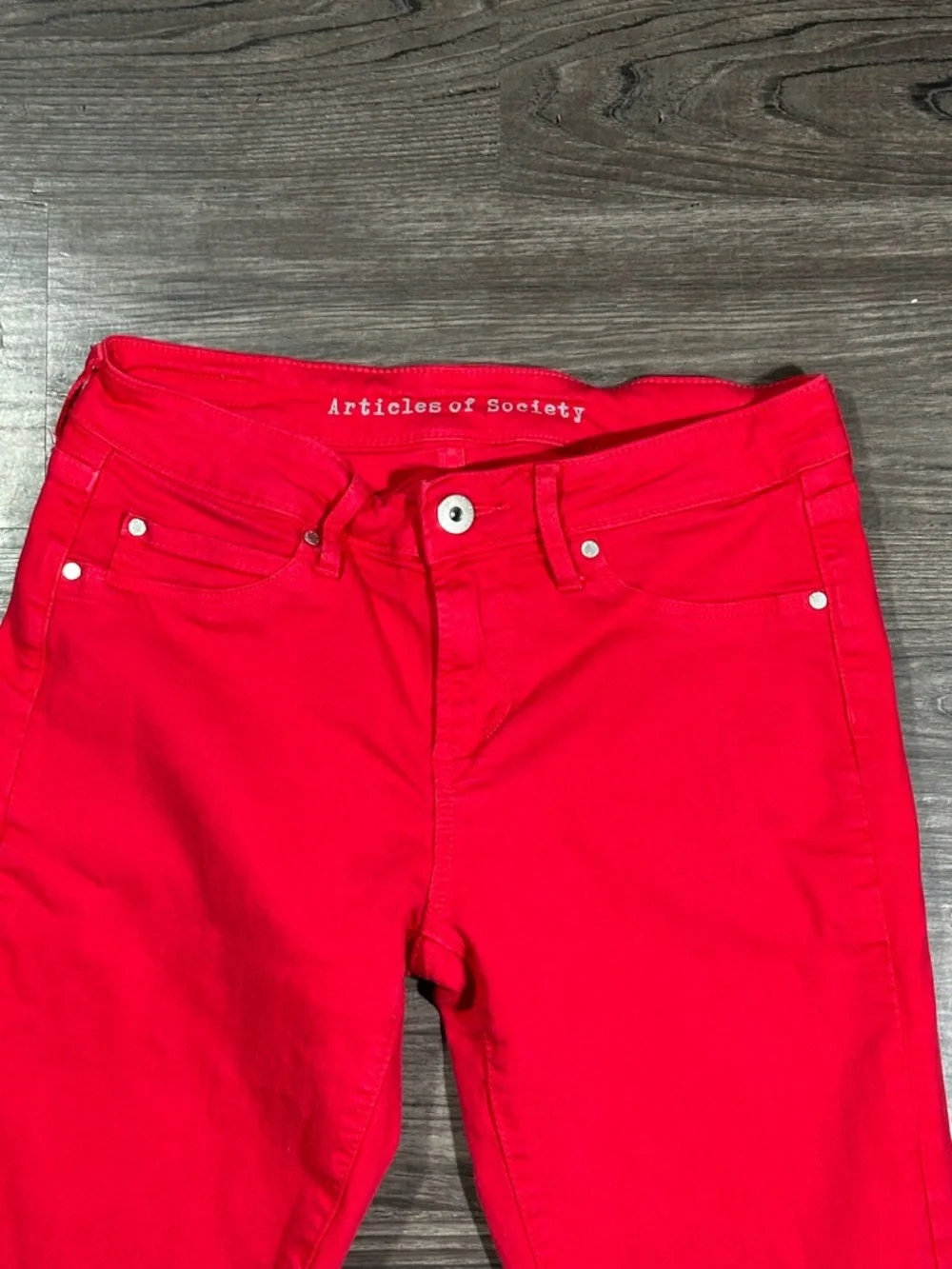 ARTICLES OF SOCIETY Red Faux Front Pocket  Skinny Jeans 26